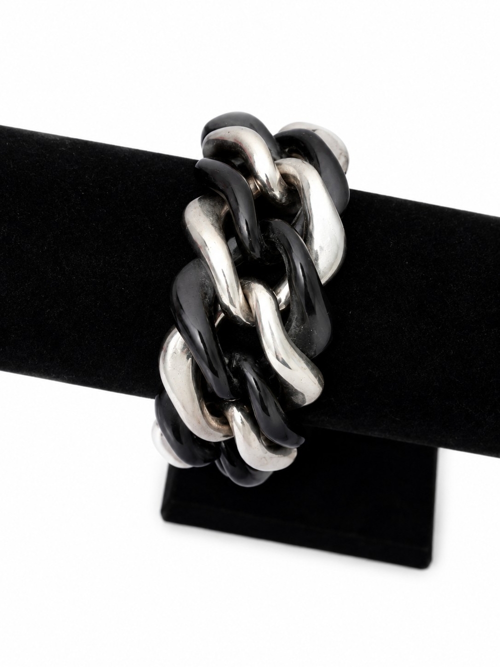 Women’s Vintage Chunky Black & Silver Two-Tone Statement Chain Link Bracelet